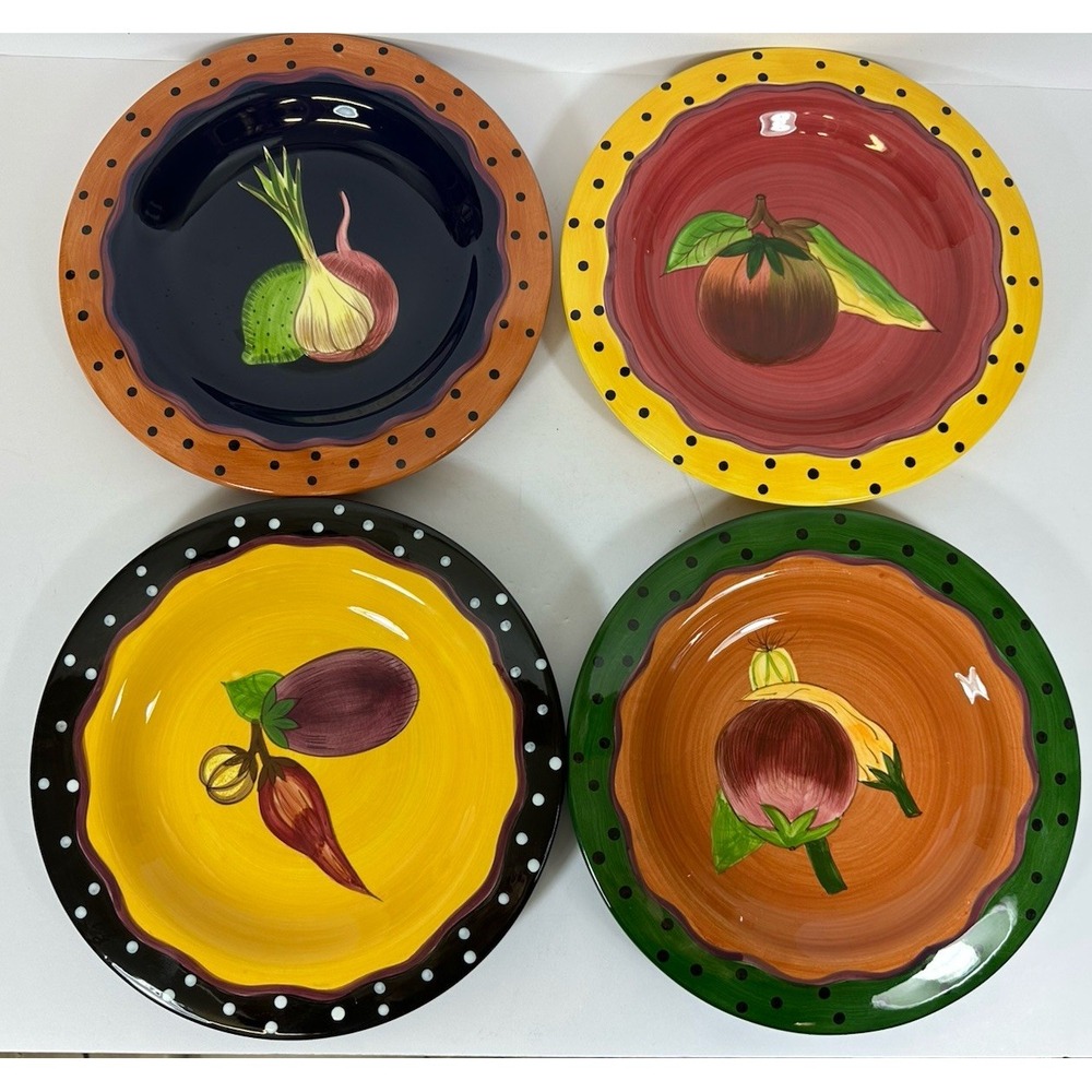 Laurie Gates Veg Dot Plates 9.5" Salad/Luncheon Set Of 4
